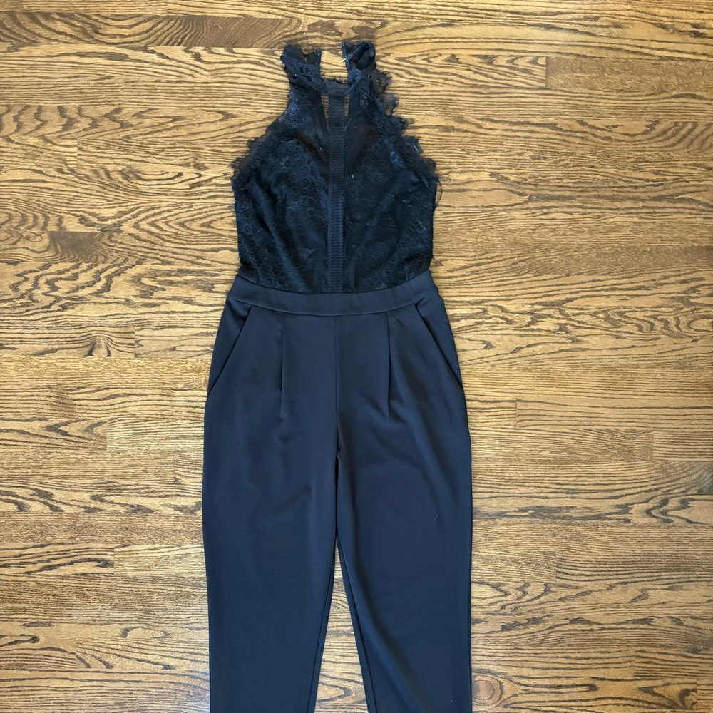 Express Elegant Black Lace Jumpsuit (M)